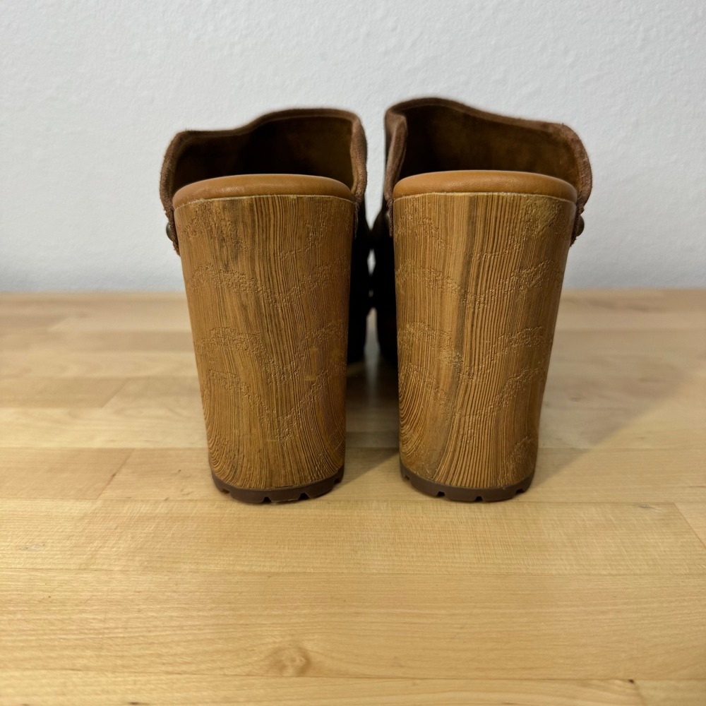 Kork-Ease Brown Suede Studded Wood Platform Clogs Mules Women 8M KE0014806 *FLAW - Picture 7 of 10